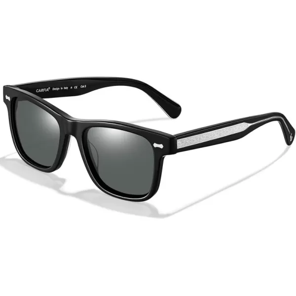 CARFIA Cool Acetate Polarized Sunglasses for Men Small Faces Trendy Retro Sun Glasses CA230142 Black Frame Grey Lens