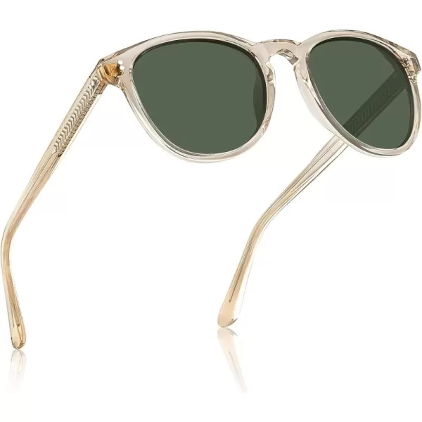 CARFIA Cool Polarized Sunglasses for Men Handcrafted Acetate Frame Trendy Retro Sun Glasses CA23071 Clear Tea Frame Green Lens
