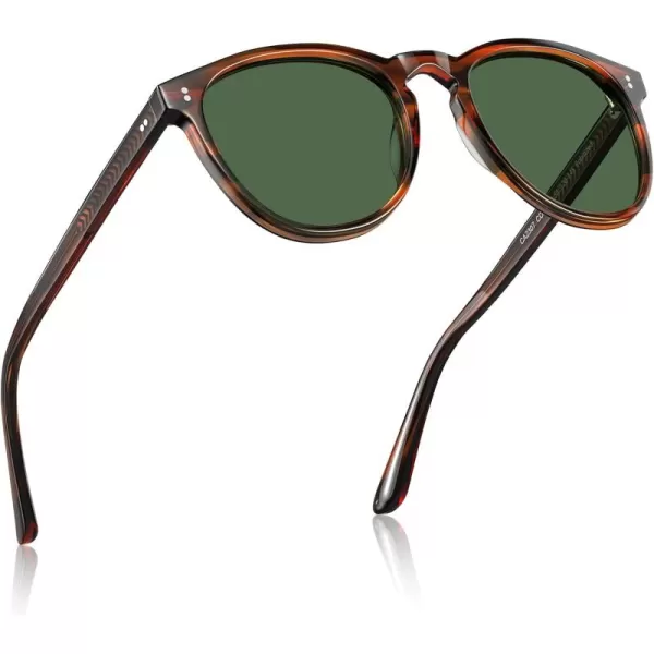 CARFIA Cool Polarized Sunglasses for Men Handcrafted Acetate Frame Trendy Retro Sun Glasses CA23075 Brown Striped Frame Green Lens