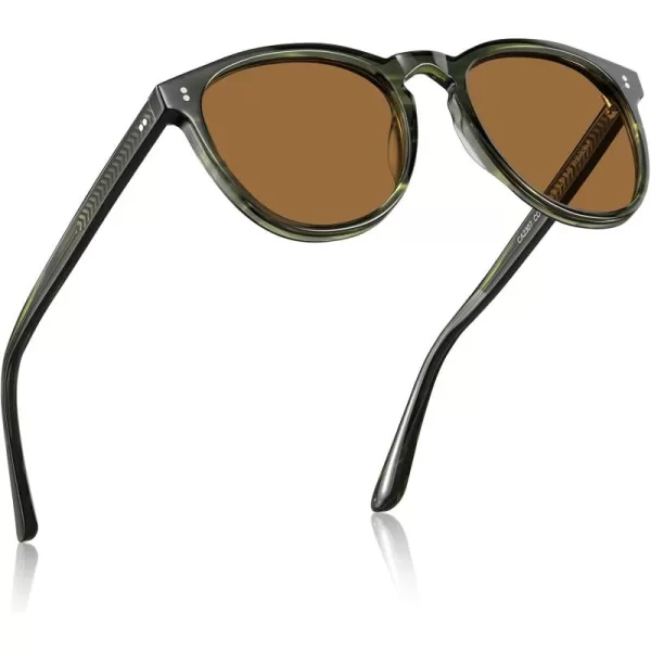 CARFIA Cool Polarized Sunglasses for Men Handcrafted Acetate Frame Trendy Retro Sun Glasses CA23076 Green Demi Frame Brown Lens