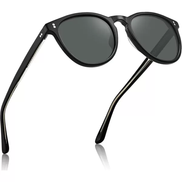 CARFIA Cool Polarized Sunglasses for Men Handcrafted Acetate Frame Trendy Retro Sun Glasses CA23077 Black Frame Grey Lens