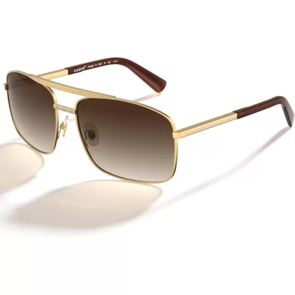 CARFIA Pilot Polarized Sunglasses for Men UV Protection Classic Double Bridge AntiGlare Driving Shades with Spring HingesA Glossy Gold Metal Frame  Brown Lens