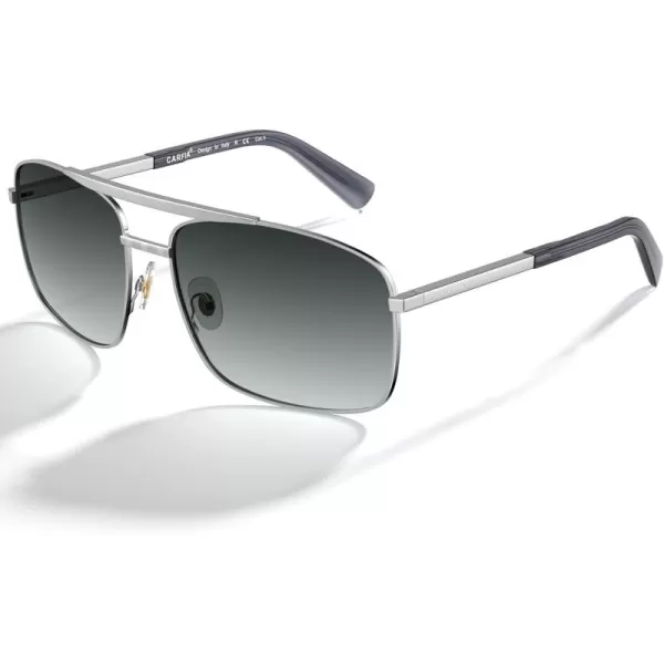 CARFIA Pilot Polarized Sunglasses for Men UV Protection Classic Double Bridge AntiGlare Driving Shades with Spring HingesB Glossy Silver Frame  Grey Lens