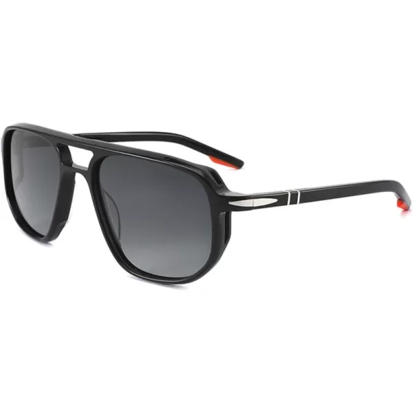 CARFIA Polarized Sunglasses for Men Handcrafted Acetate Frame Sun glasses Fashion Retro Polygon ShadesBlack Frame Grey Lens