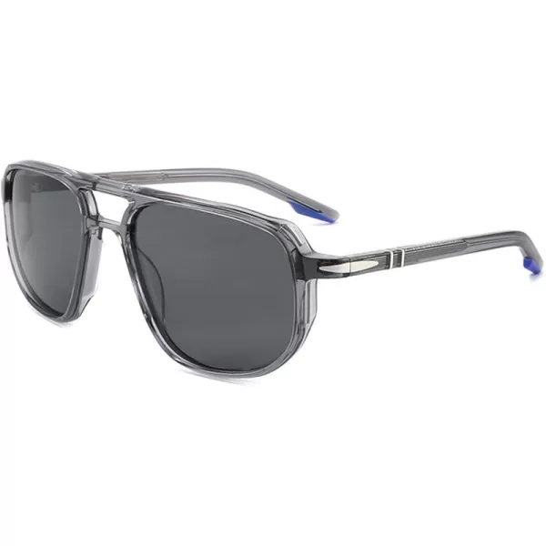 CARFIA Polarized Sunglasses for Men Handcrafted Acetate Frame Sun glasses Fashion Retro Polygon ShadesTransparent Grey Frame Grey Lens
