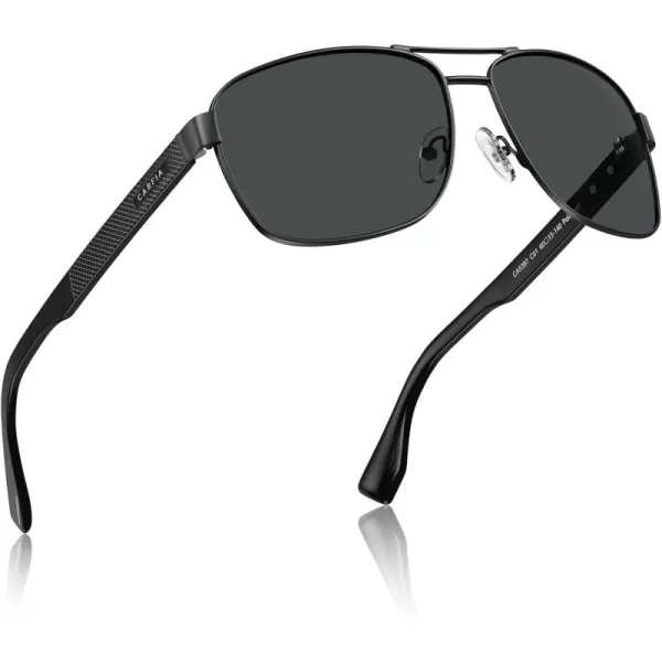 CARFIA Polarized Sunglasses for Men UV400 Protection Durable Acetate Temple Metal Frame Driving Fishing Glasses CA53971  Matte Black Frame Grey Lens