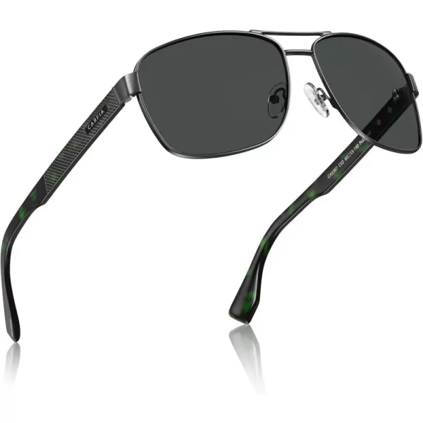 CARFIA Polarized Sunglasses for Men UV400 Protection Durable Acetate Temple Metal Frame Driving Fishing Glasses CA53972  Polished Gun Frame Grey Lens
