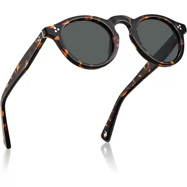 CARFIA Retro Mens Sunglasses Polarized UV400 Protection Small Round Acetate Italian Luxury Style Driving Shades2tortoise Frame Gray Lens