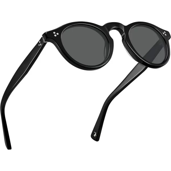 CARFIA Retro Mens Sunglasses Polarized UV400 Protection Small Round Acetate Italian Luxury Style Driving Shades3black Frame Gray Lens