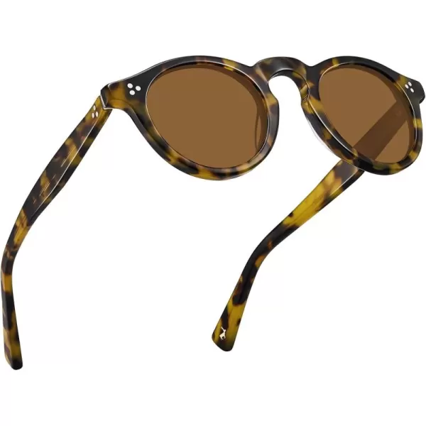 CARFIA Retro Mens Sunglasses Polarized UV400 Protection Small Round Acetate Italian Luxury Style Driving Shades6tortoise Frame Brown Lens