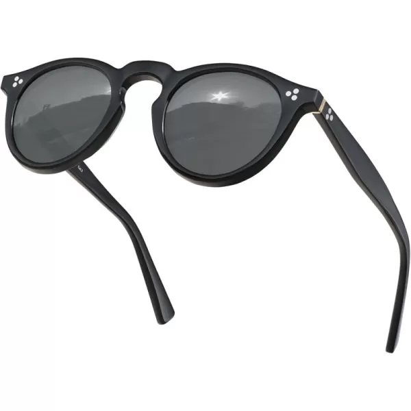 CARFIA Retro Mens Sunglasses Polarized UV400 Protection Small Round Acetate Italian Luxury Style Driving ShadesBlack Frame Gray Lens