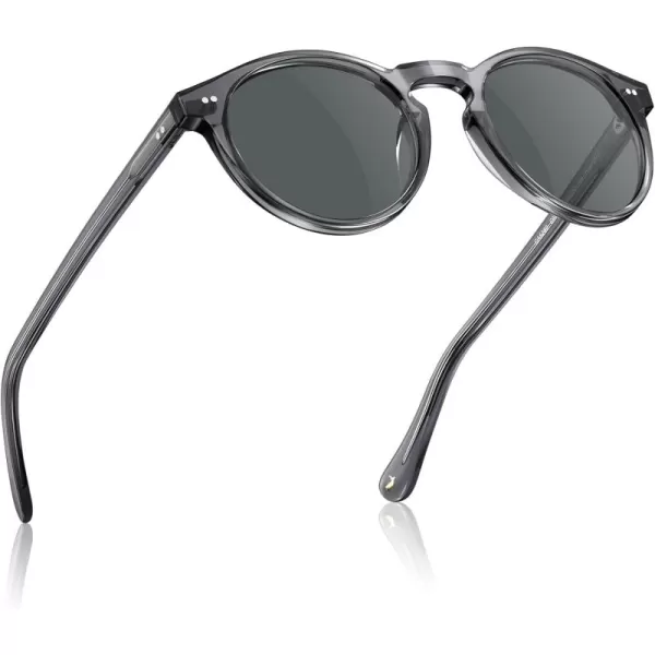 CARFIA Round Acetate Mens Sunglasses Polarized UV Protection Classic Retro Sun Glasses CA5289L4 Grey Frame Grey Lens