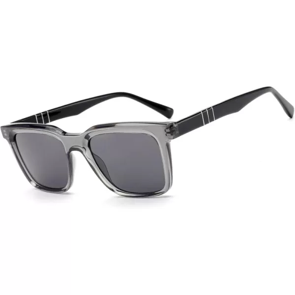 CARFIA Small Square Polarized Sunglasses for Men UV400 Protection Lightweight Retro Shades Driving Glasses1transparent Gray Frame Gray Lens