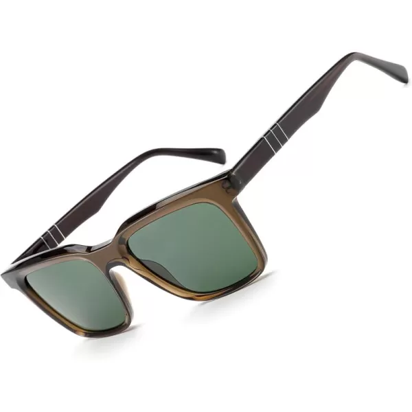 CARFIA Small Square Polarized Sunglasses for Men UV400 Protection Lightweight Retro Shades Driving Glasses2brown Frame Green Lens