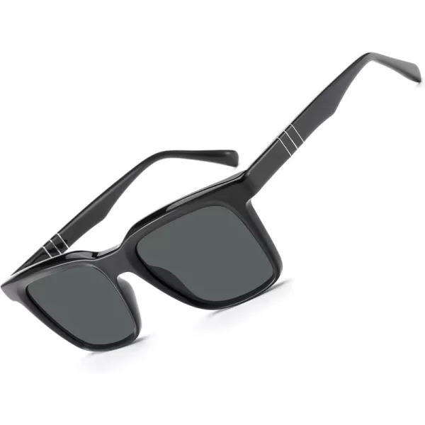 CARFIA Small Square Polarized Sunglasses for Men UV400 Protection Lightweight Retro Shades Driving Glasses3black Frame Gray Lenses