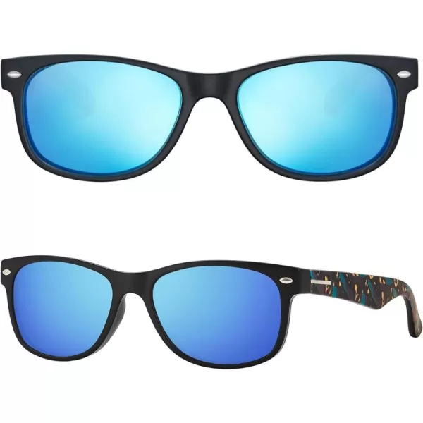 CARFIA Square Polarized Sunglasses for Men Women UV Protection Classic Retro Vintage TR90 Frame Outdoor Driving Sun GlassesBlack Frame Blue Lens