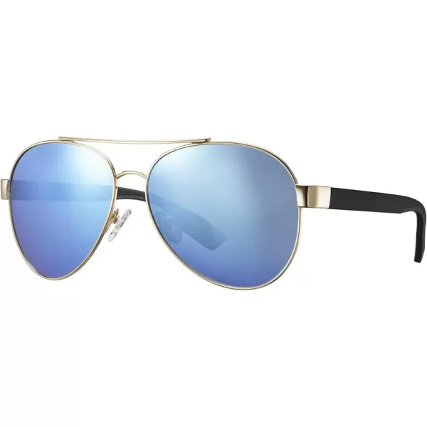 CARFIA Wide Temples Pilot Sunglasses for Men Polarized UV400 Protection Classic Trendy Style Eyewear CA53783 Gold Frame  Iceblue Mirror