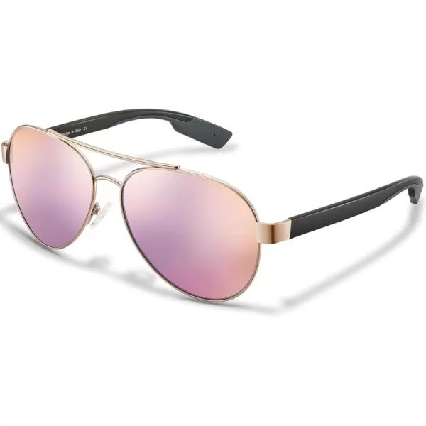 CARFIA Wide Temples Pilot Sunglasses for Men Polarized UV400 Protection Classic Trendy Style Eyewear CA53784 Gold Frame  Pink  Purple Mirror