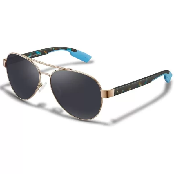 CARFIA Wide Temples Pilot Sunglasses for Men Polarized UV400 Protection Classic Trendy Style Eyewear CA53785 Gold Frame  Grey Lens
