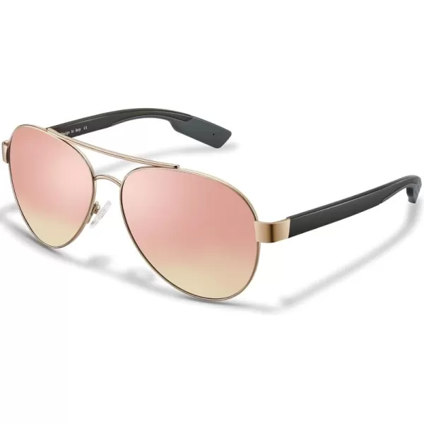 CARFIA Wide Temples Pilot Sunglasses for Men Polarized UV400 Protection Classic Trendy Style Eyewear CA53788 Gold Frame  Pink  Gold Mirror