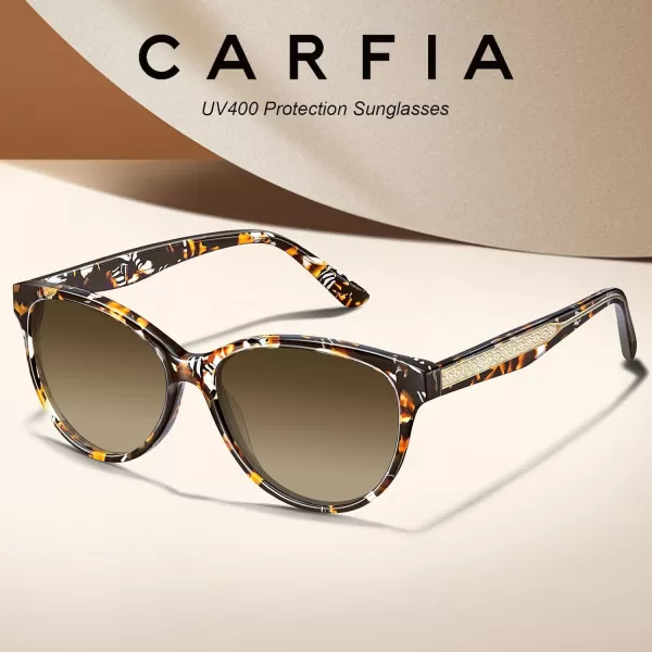 CARFIA Cateye Polarized Sunglasses for Women UV Protection Italy Handcrafted Acetate Frame with Embossed Pattern Wire Core1 Tortoise Frame Gradient Brown Lens