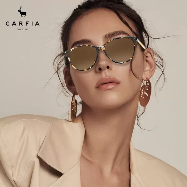 CARFIA Cateye Polarized Sunglasses for Women UV Protection Italy Handcrafted Acetate Frame with Embossed Pattern Wire Core1 Tortoise Frame Gradient Brown Lens