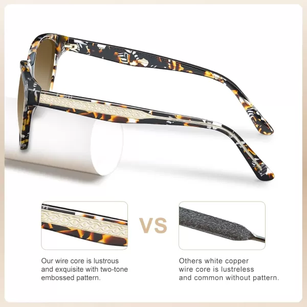 CARFIA Cateye Polarized Sunglasses for Women UV Protection Italy Handcrafted Acetate Frame with Embossed Pattern Wire Core1 Tortoise Frame Gradient Brown Lens