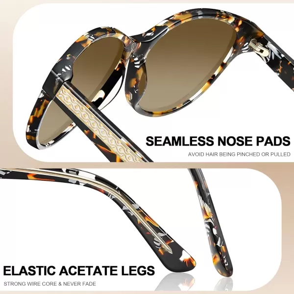 CARFIA Cateye Polarized Sunglasses for Women UV Protection Italy Handcrafted Acetate Frame with Embossed Pattern Wire Core1 Tortoise Frame Gradient Brown Lens