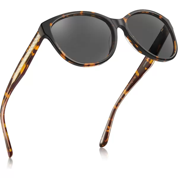 CARFIA Cateye Polarized Sunglasses for Women UV Protection Italy Handcrafted Acetate Frame with Embossed Pattern Wire Core2 Tortoise Frame Grey Lens