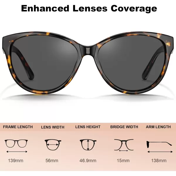 CARFIA Cateye Polarized Sunglasses for Women UV Protection Italy Handcrafted Acetate Frame with Embossed Pattern Wire Core2 Tortoise Frame Grey Lens
