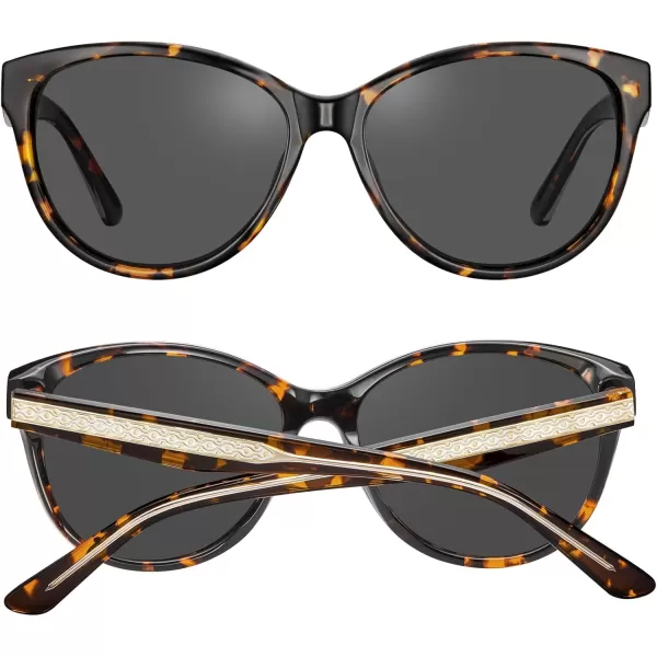 CARFIA Cateye Polarized Sunglasses for Women UV Protection Italy Handcrafted Acetate Frame with Embossed Pattern Wire Core2 Tortoise Frame Grey Lens