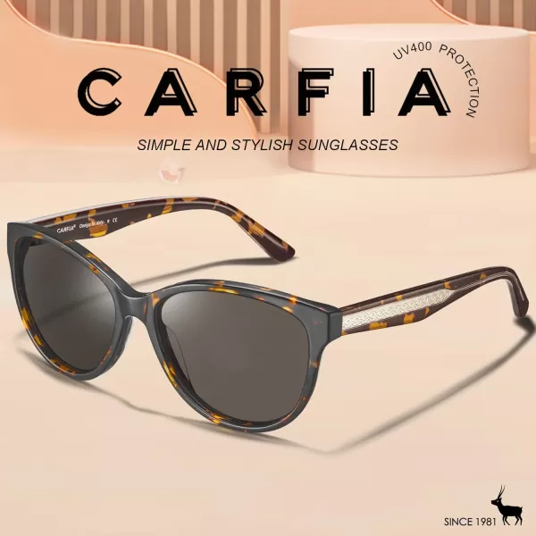 CARFIA Cateye Polarized Sunglasses for Women UV Protection Italy Handcrafted Acetate Frame with Embossed Pattern Wire Core2 Tortoise Frame Grey Lens