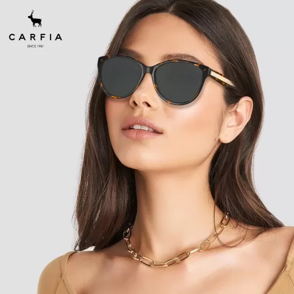 CARFIA Cateye Polarized Sunglasses for Women UV Protection Italy Handcrafted Acetate Frame with Embossed Pattern Wire Core2 Tortoise Frame Grey Lens