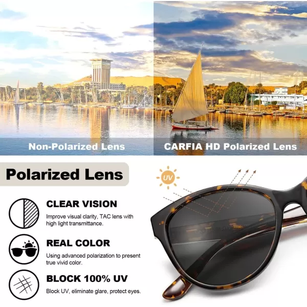 CARFIA Cateye Polarized Sunglasses for Women UV Protection Italy Handcrafted Acetate Frame with Embossed Pattern Wire Core2 Tortoise Frame Grey Lens