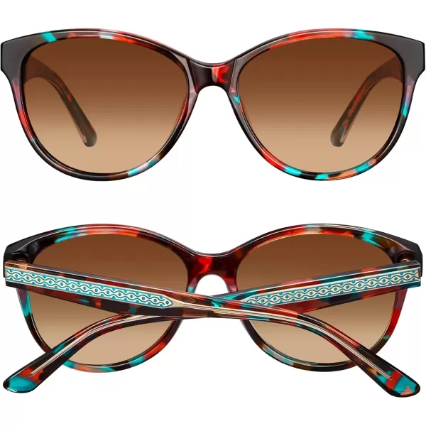 CARFIA Cateye Polarized Sunglasses for Women UV Protection Italy Handcrafted Acetate Frame with Embossed Pattern Wire Core3 Red Floral Frame Gradient Brown Lens