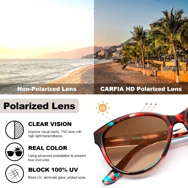 CARFIA Cateye Polarized Sunglasses for Women UV Protection Italy Handcrafted Acetate Frame with Embossed Pattern Wire Core3 Red Floral Frame Gradient Brown Lens