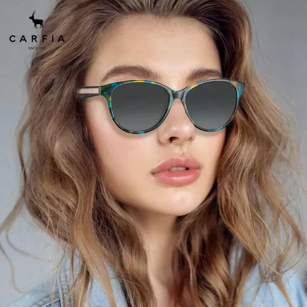CARFIA Cateye Polarized Sunglasses for Women UV Protection Italy Handcrafted Acetate Frame with Embossed Pattern Wire Core5 Turquoise Frame Gradient Grey Lens