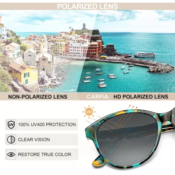 CARFIA Cateye Polarized Sunglasses for Women UV Protection Italy Handcrafted Acetate Frame with Embossed Pattern Wire Core5 Turquoise Frame Gradient Grey Lens