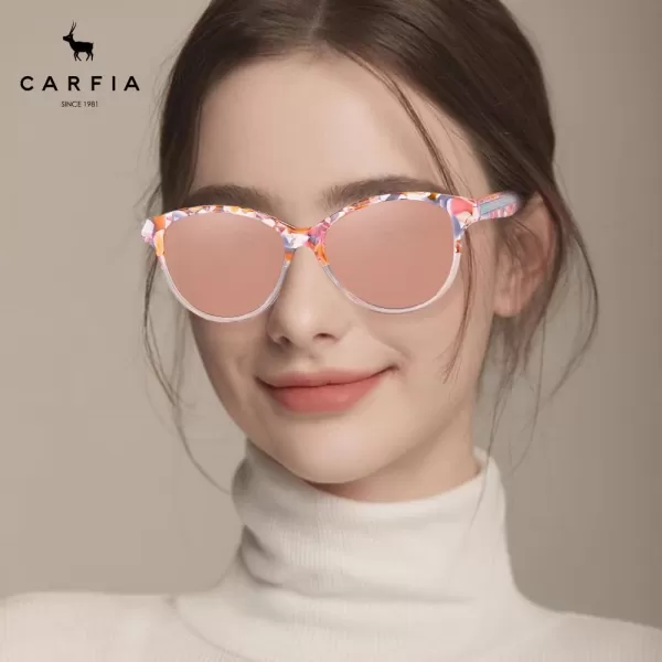 CARFIA Cateye Polarized Sunglasses for Women UV Protection Italy Handcrafted Acetate Frame with Embossed Pattern Wire Core6pink White Tortoise Frame Pink Mirrored