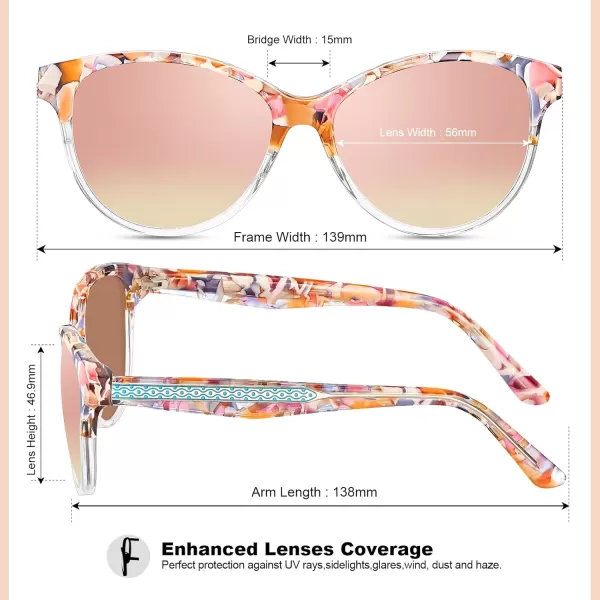 CARFIA Cateye Polarized Sunglasses for Women UV Protection Italy Handcrafted Acetate Frame with Embossed Pattern Wire Core6pink White Tortoise Frame Pink Mirrored