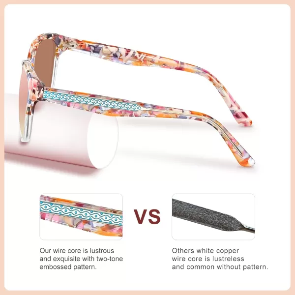 CARFIA Cateye Polarized Sunglasses for Women UV Protection Italy Handcrafted Acetate Frame with Embossed Pattern Wire Core6pink White Tortoise Frame Pink Mirrored