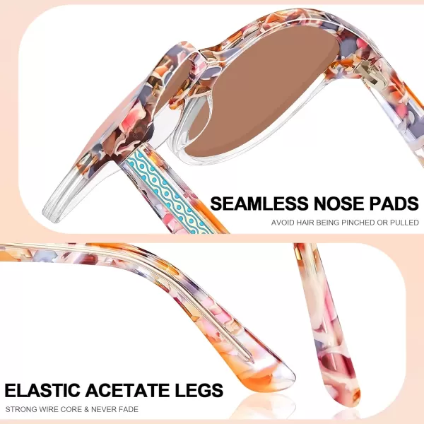CARFIA Cateye Polarized Sunglasses for Women UV Protection Italy Handcrafted Acetate Frame with Embossed Pattern Wire Core6pink White Tortoise Frame Pink Mirrored