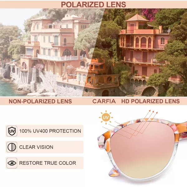 CARFIA Cateye Polarized Sunglasses for Women UV Protection Italy Handcrafted Acetate Frame with Embossed Pattern Wire Core6pink White Tortoise Frame Pink Mirrored