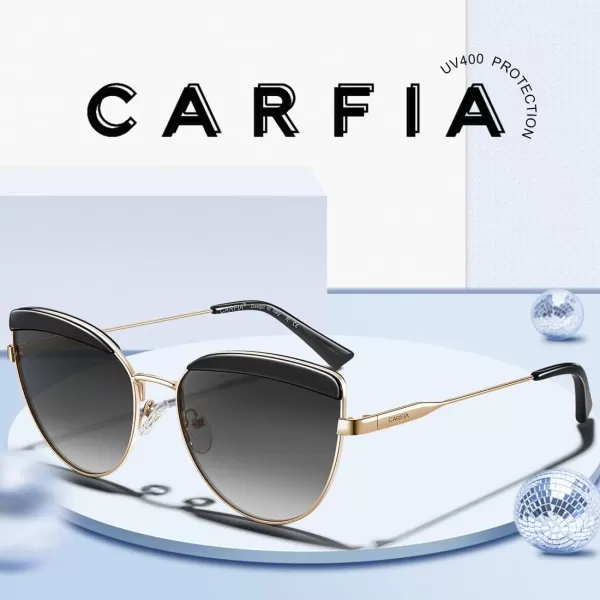 CARFIA Matal Acetate Cateye Polarized Sunglasses for Women UV Protection CA5382Black Frame Gradient Grey Lens