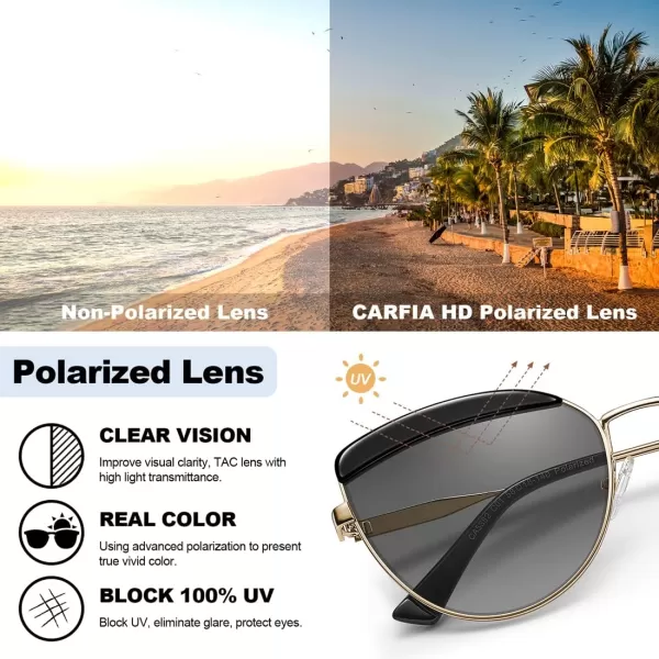 CARFIA Matal Acetate Cateye Polarized Sunglasses for Women UV Protection CA5382Black Frame Gradient Grey Lens