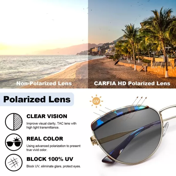 CARFIA Matal Acetate Cateye Polarized Sunglasses for Women UV Protection CA5382Blue Tortoise Frame Gradient Grey Lens