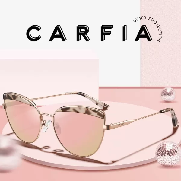 CARFIA Matal Acetate Cateye Polarized Sunglasses for Women UV Protection CA5382Pink Mirrored Lens