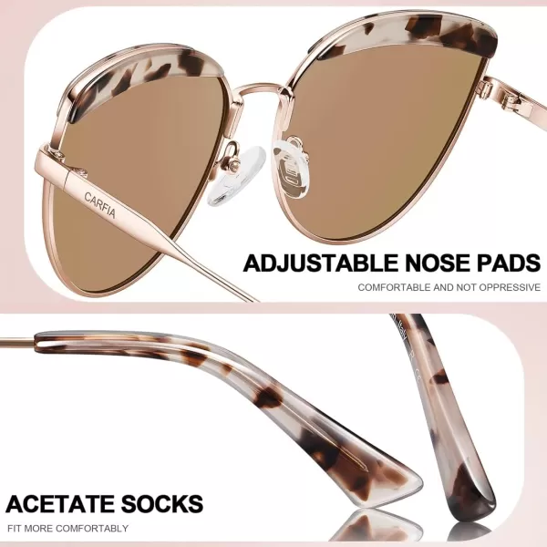 CARFIA Matal Acetate Cateye Polarized Sunglasses for Women UV Protection CA5382Pink Mirrored Lens