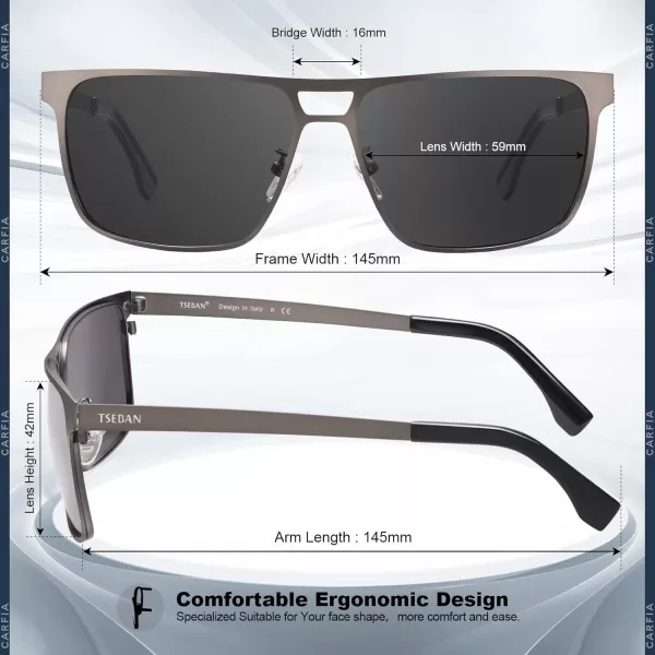 CARFIA Metal Polarized Sunglasses for Men UV400 Protection Lightweight Masculine Cool Eyewear CA5153Grey Lens Matte Gun Frame