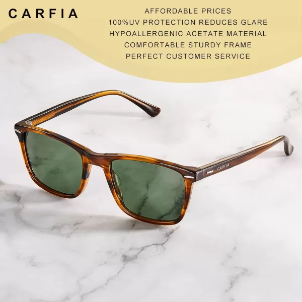 CARFIA Polarized Sunglasses for Men UV Protection Lightweight Acetate Rectangle Unique Color Driving Glasses1 Stripe Frame Green Lenses